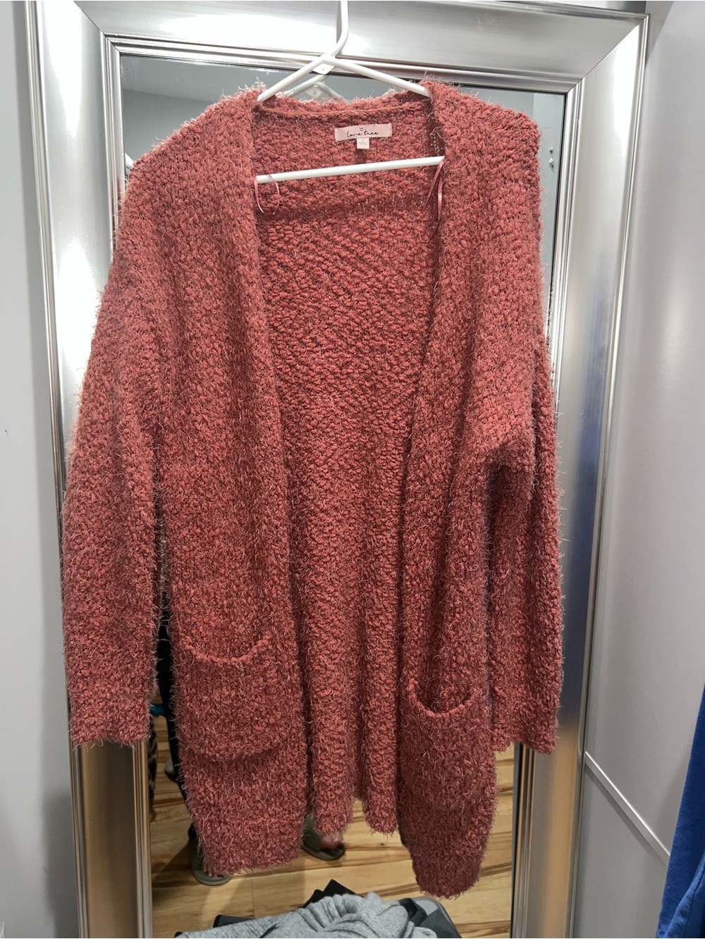 Love Tree Open-Front Bouclé Cardigan - Dusty Rose